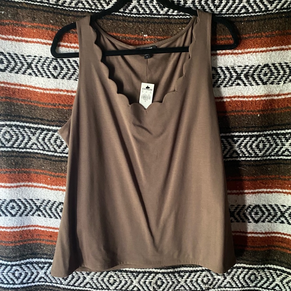 Express Scalloped brown top